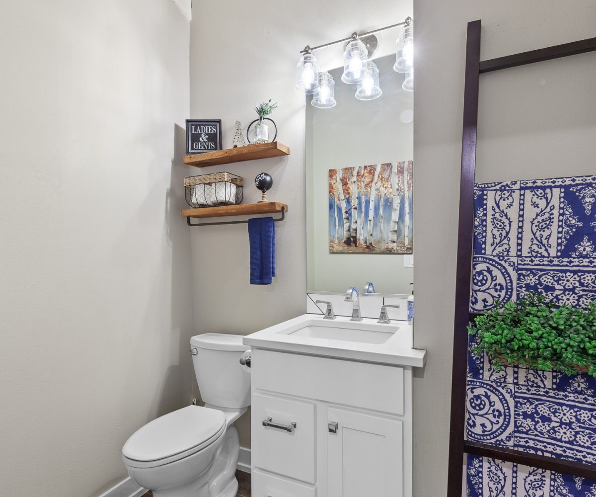 Half bath in furnished home located in Liberty Lake, WA.