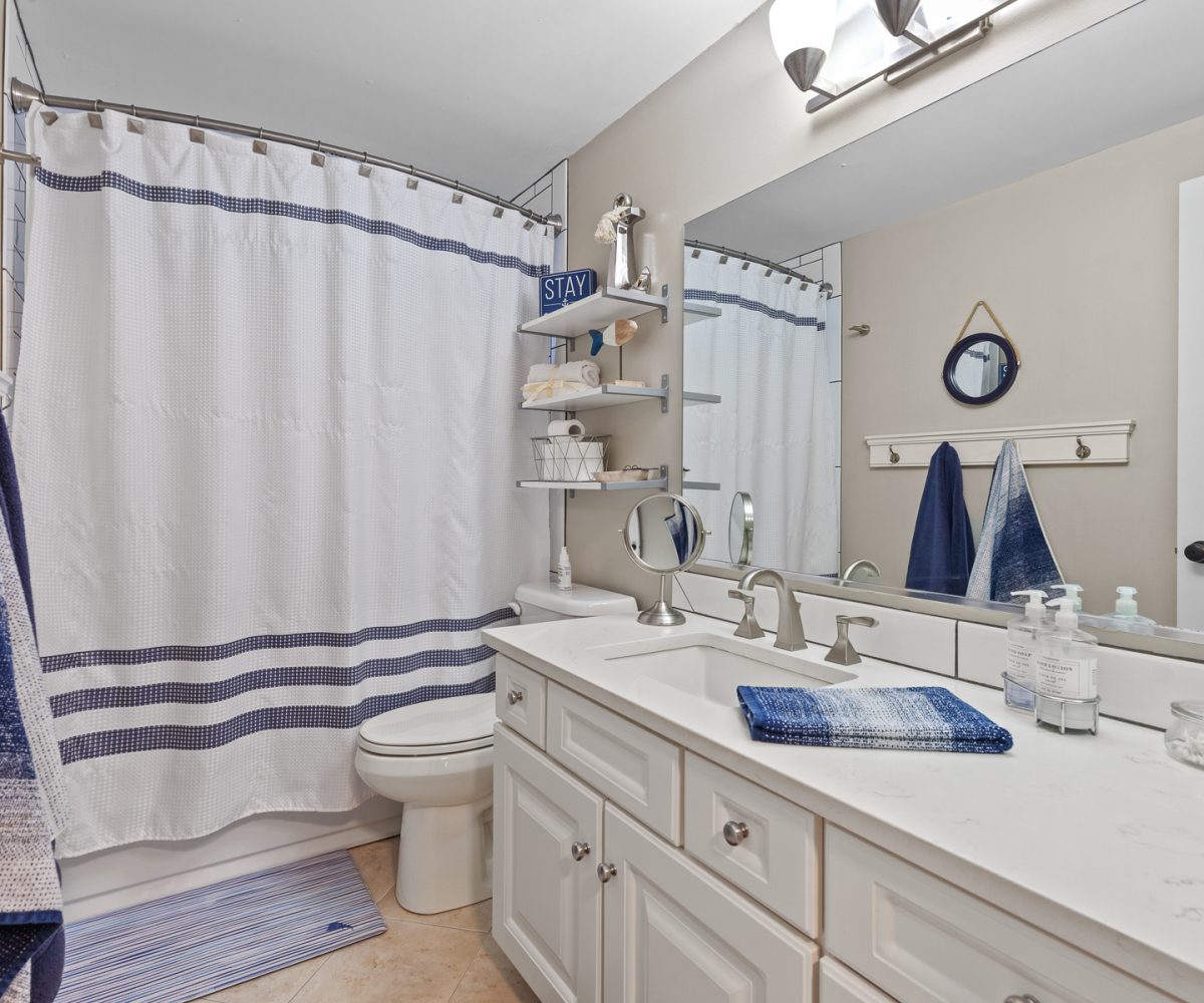 Bathroom vanity in furnished home located in Liberty Lake, WA.