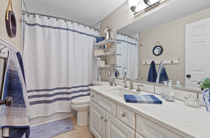 Bathroom vanity in furnished home located in Liberty Lake, WA.