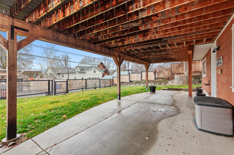 Patio and backyard at furnished home located in Liberty Lake, WA.