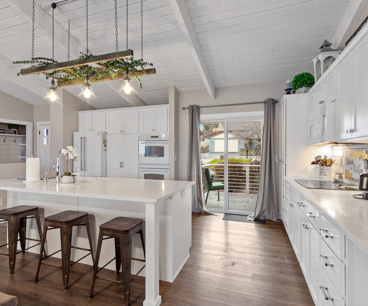 Beautiful modern kitchen in furnished home located in Liberty Lake, WA.