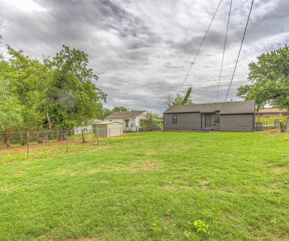 Backyard of furnished home located in Tulsa, OK.