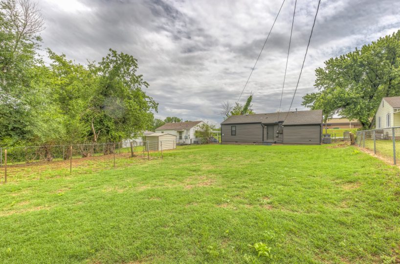 Backyard of furnished home located in Tulsa, OK.