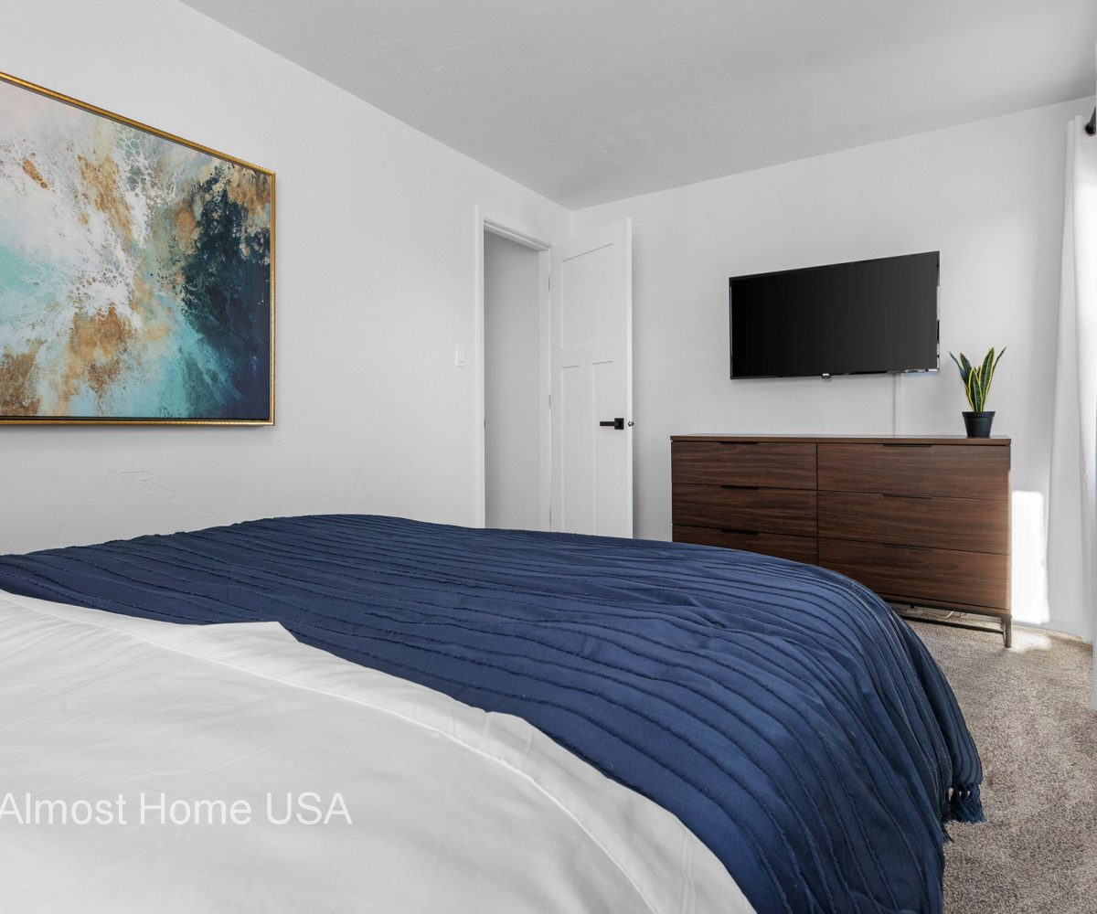 Smart TV in main bedroom in furnished rental located in Sturgeon Bay, WI.