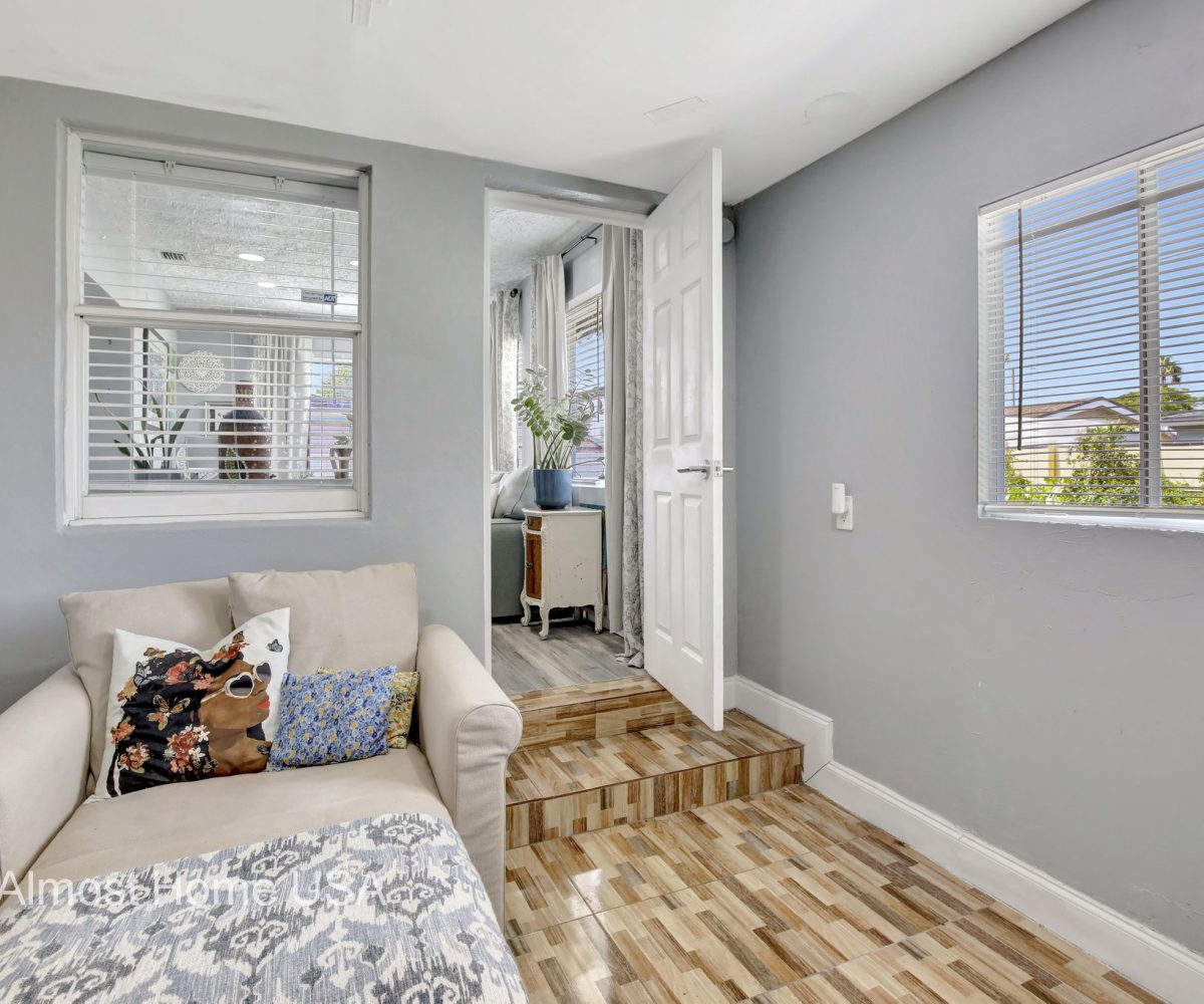 Bedroom in furnished home located in Miami, FL.