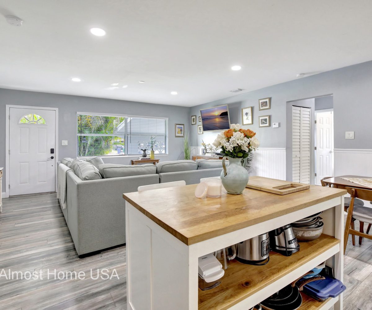 Kitchen island in furnished home located in Miami, FL.