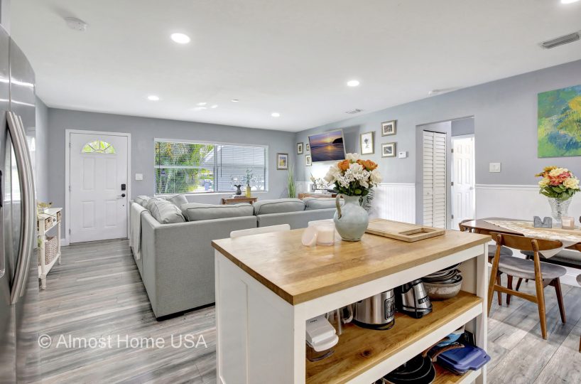 Kitchen island in furnished home located in Miami, FL.