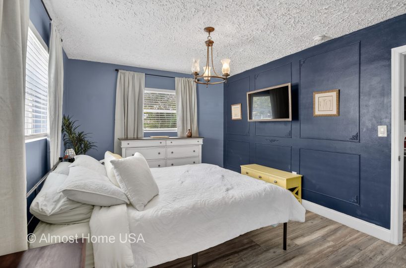 Furnished master bedroom in furnished home located in Miami, FL.