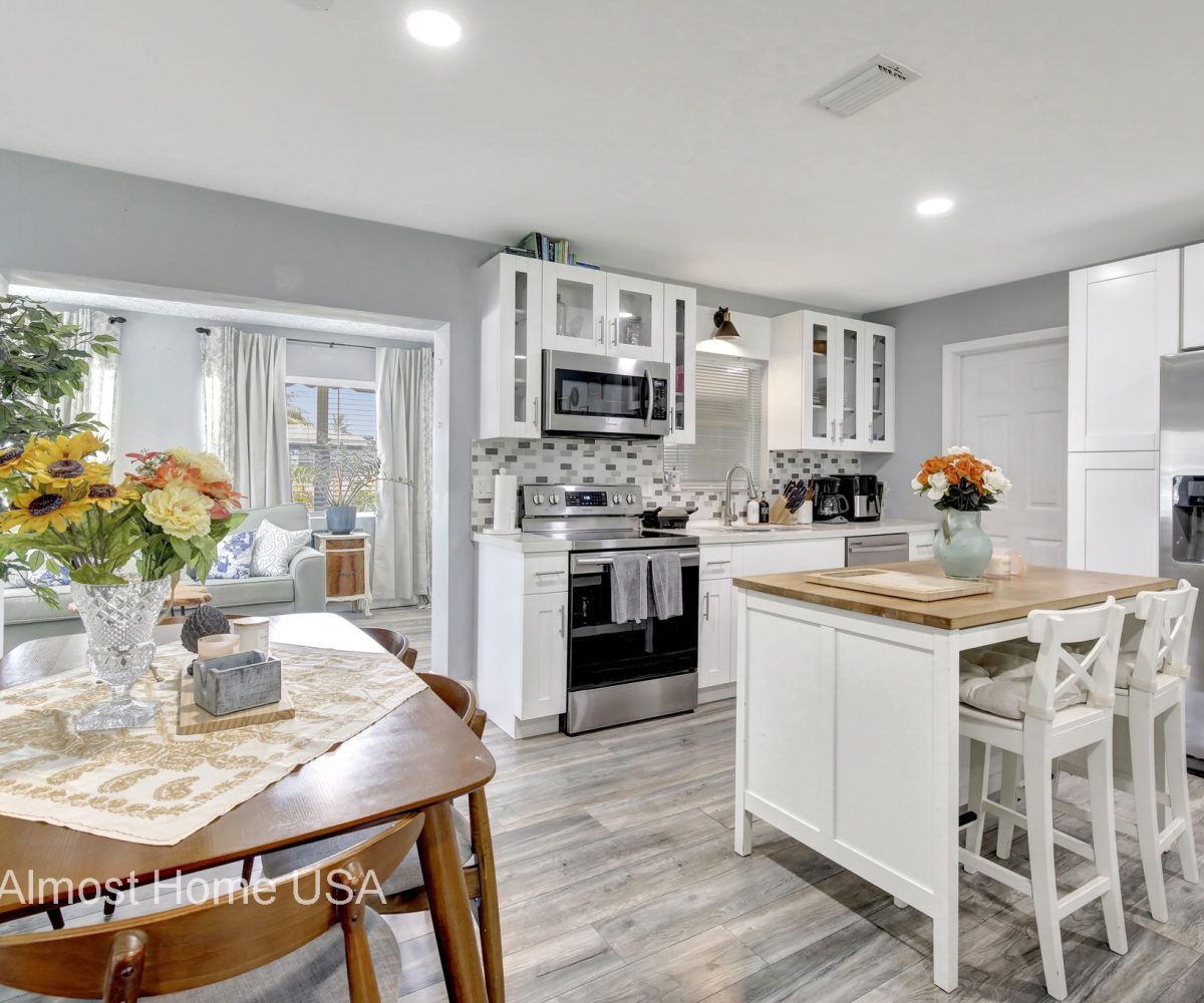Kitchen island in furnished home located in Miami, FL.
