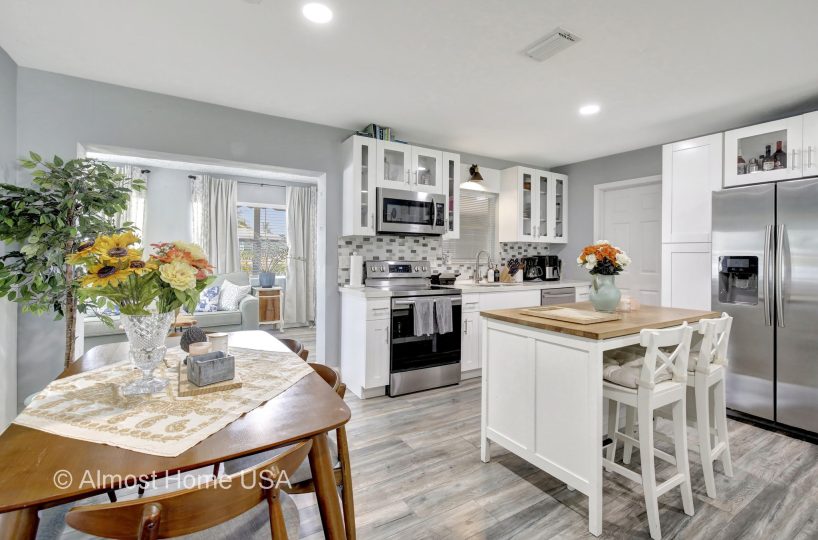 Kitchen island in furnished home located in Miami, FL.