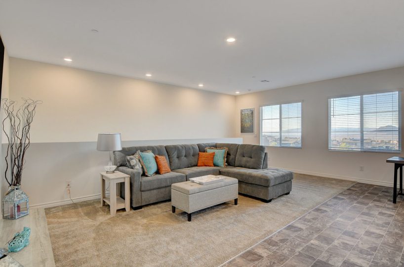 Living room in furnished townhome located in Henderson, NV.