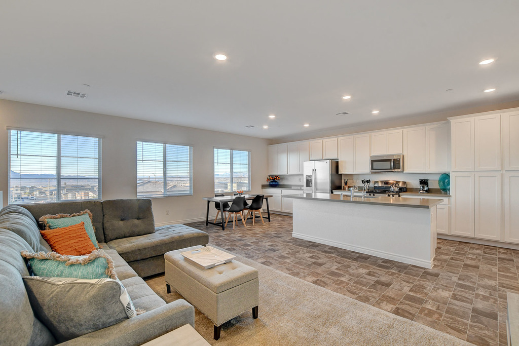 Living room in furnished townhome located in Henderson, NV.