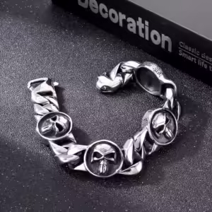Punisher Style Stainless Steel Bracelet There Be Skulls