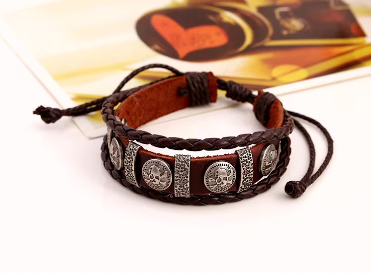 Skull Vintage Style Leather Bracelet - Image 2