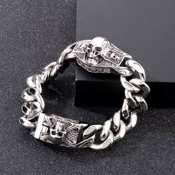 Stainless Steel Skull Bracelet Curb Chain Link - Image 3