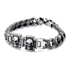 2 cross skull stainless steel chain bracelet