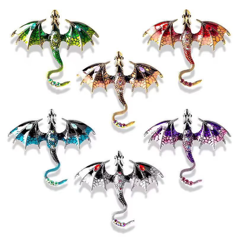 set of dragon brooch pins for gothic fantasy accessories