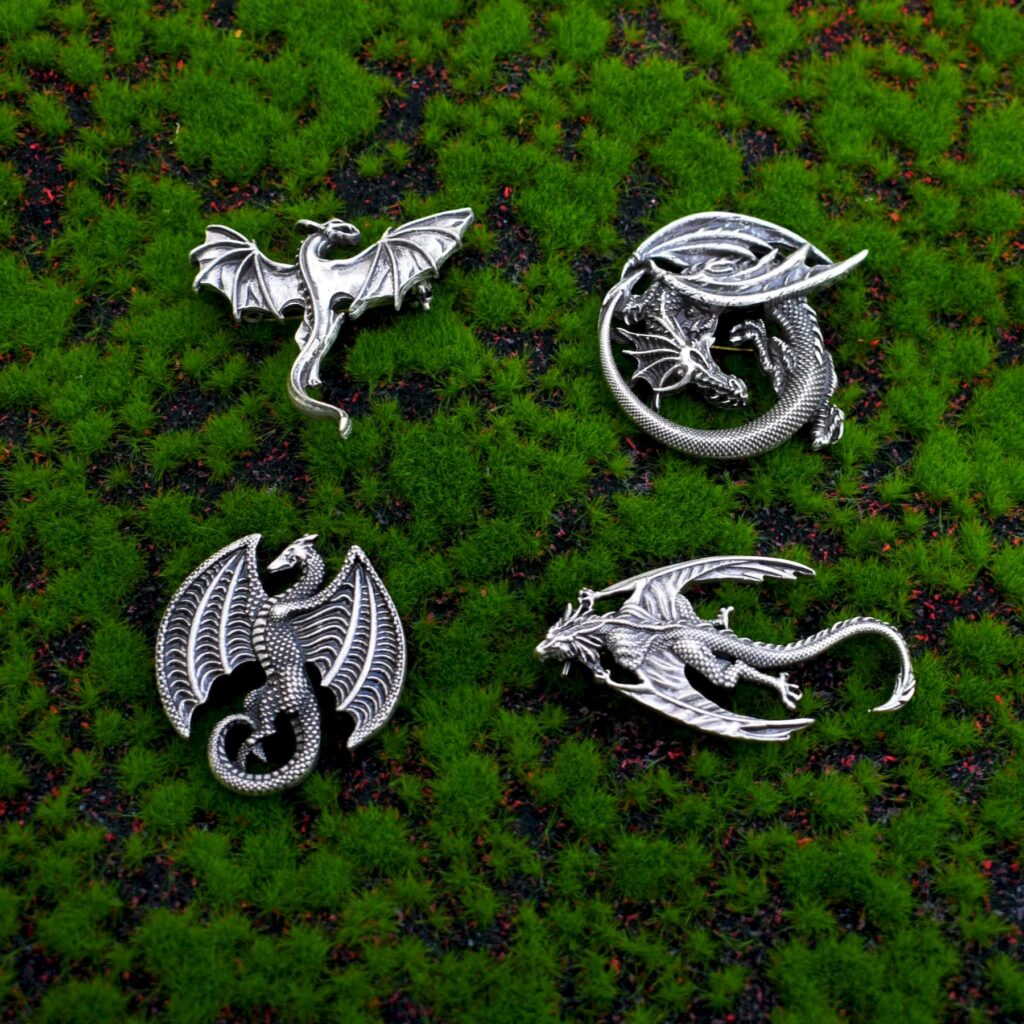 Pewter Dragon Brooch Pins