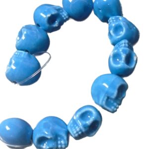 Blue Ceramic Skull Beads 13mm x 10mm. 1.5mm Hole. 10 pcs