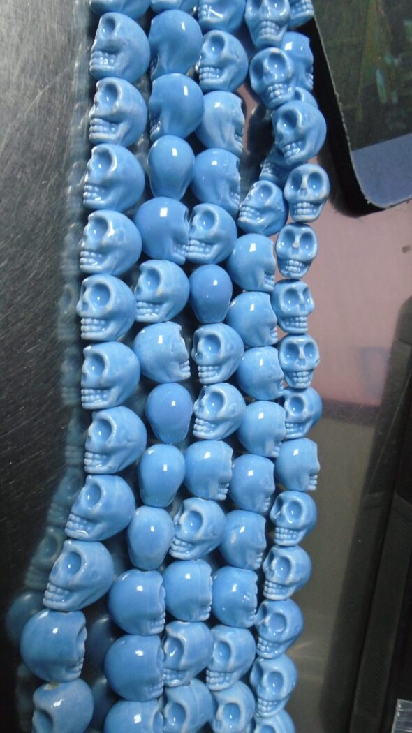 Blue Ceramic Skull Beads - 15mm X 13mm