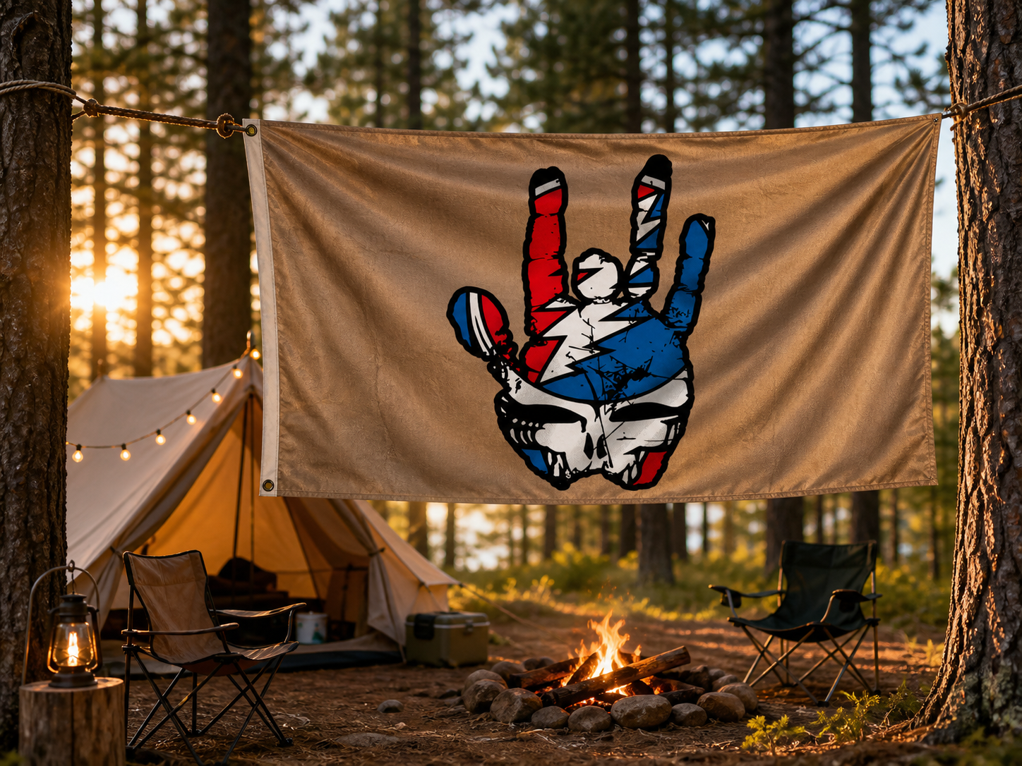 Grateful Dead Steal Your Face Hand Flag 3'X5' Tan Jerry Garcia