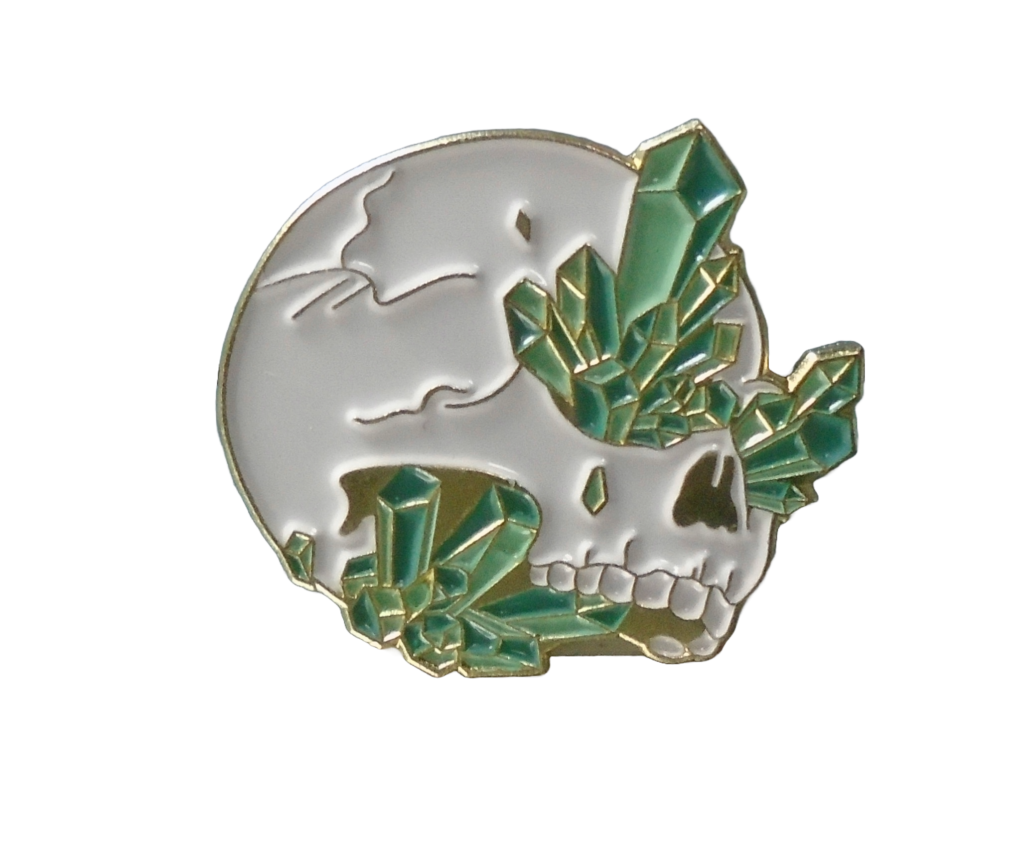Green crystal skull enamel hat pin