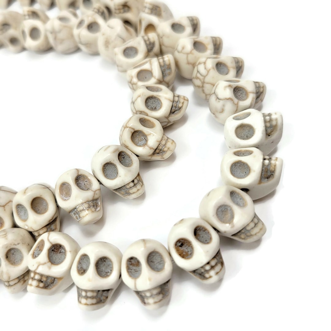Howlite carved skull beads 10mm x 12mm for gothic jewelry making