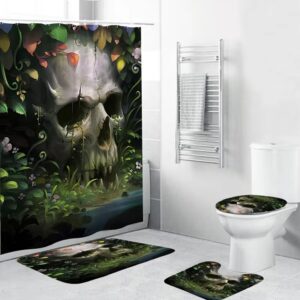 Gothic Garden Horned Demon Skull 4 piece bathroom set with shower curtain and bath mats