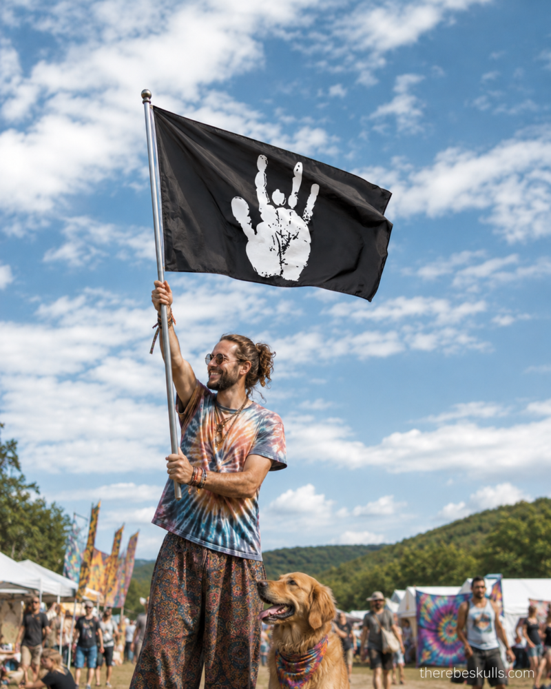 3x5 Jerry Garcia hand flag at a festival