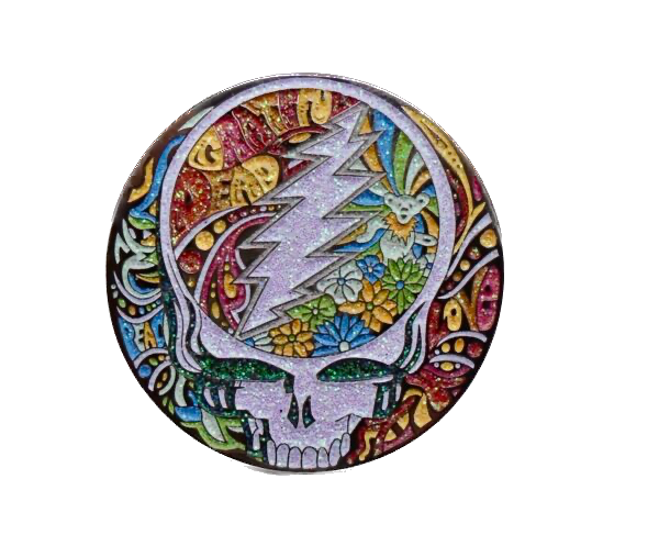 Grateful Dead Stealie symbol on festival merchandise