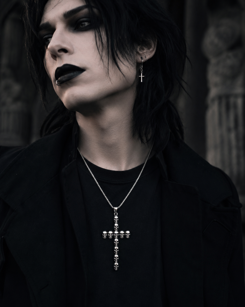 Gothic stainless steel skull cross necklace pendant