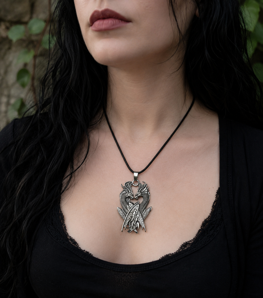 Love Dragon Necklace – Gothic Fantasy Dragon Pendant