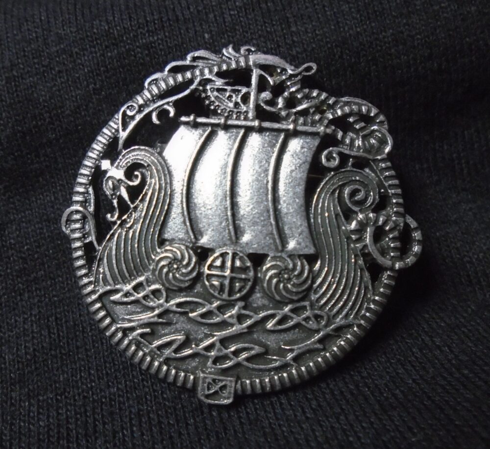 Viking Longship Brooch Celtic Norse Ship Antique Silver Pin