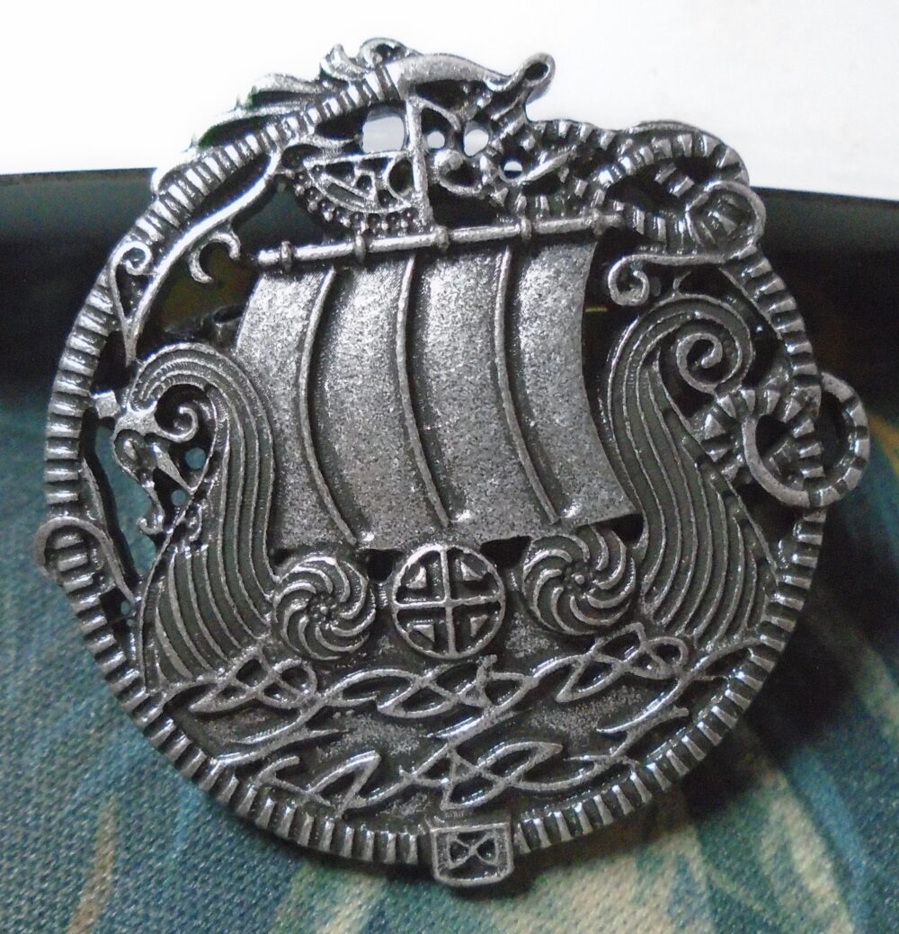 Viking Longship Brooch – Celtic Norse Ship Antique Silver Pin