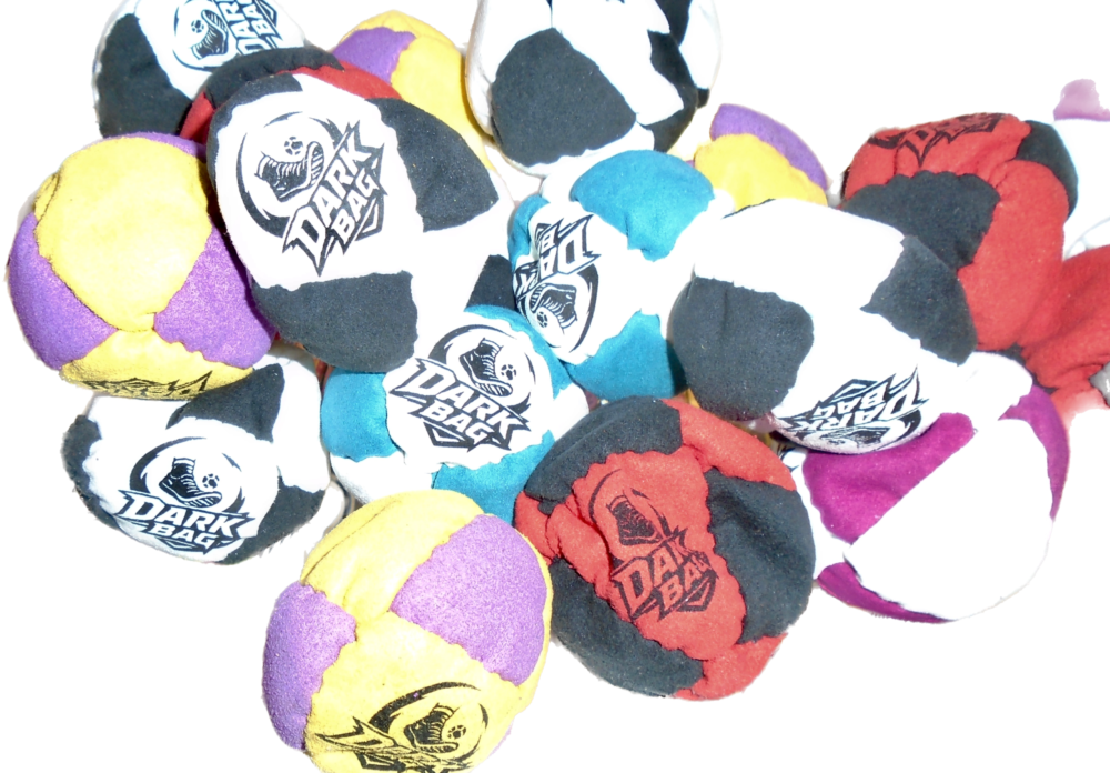 Dark Bag hacky sack footbags in assorted colors for circle play and freestyle tricks