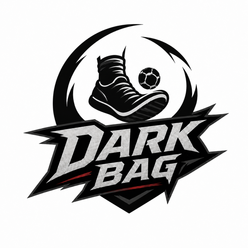 Dark Bag logo with boot and ball for footbag hacky sack product