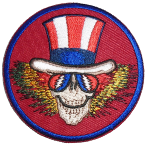 Uncle Sam skull embroidered patch with patriotic hat and sunglasses