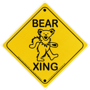 Licensed Grateful Dead Bear Xing Sticker 4 x 4 inch yellow dancing bear crossing sign