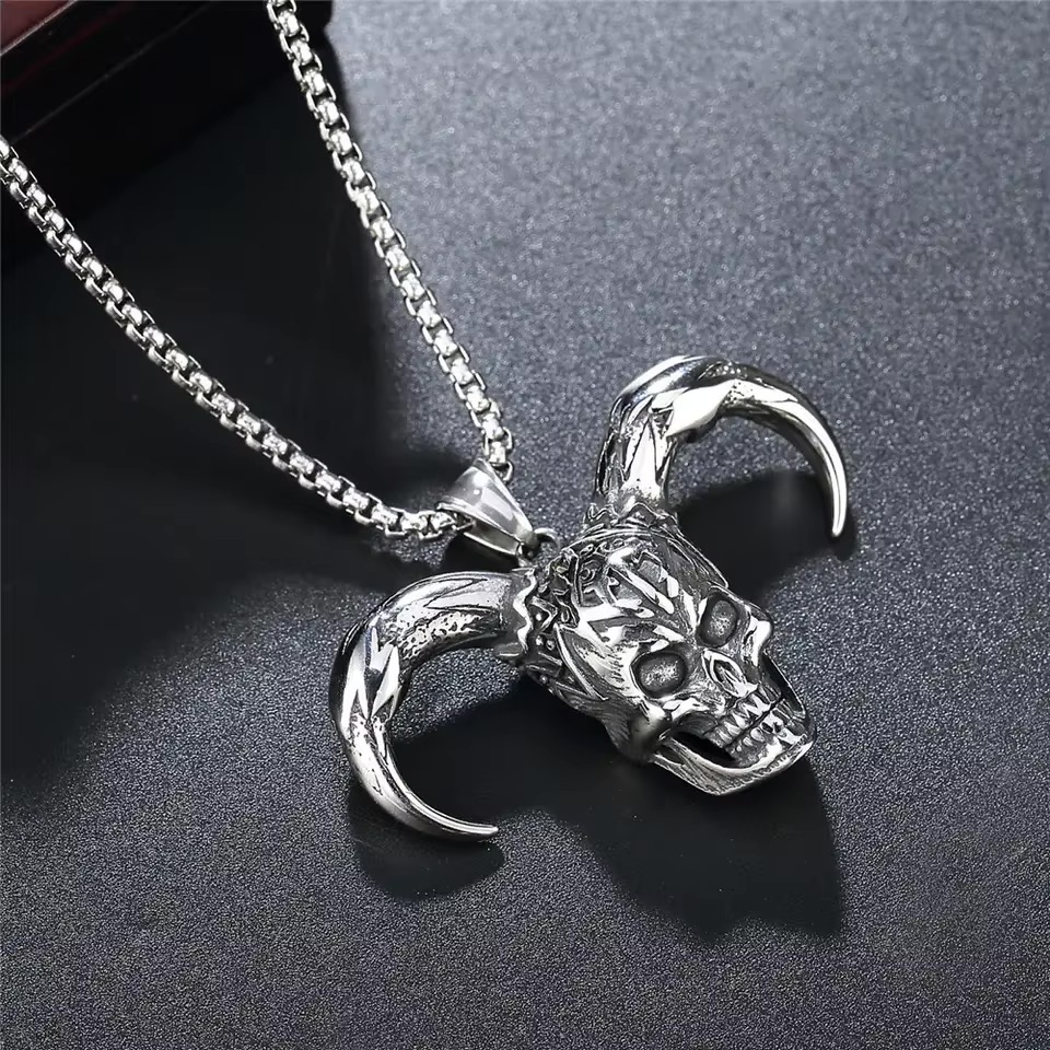 Stainless steel skull bracelet showing gothic biker skull jewelry style
