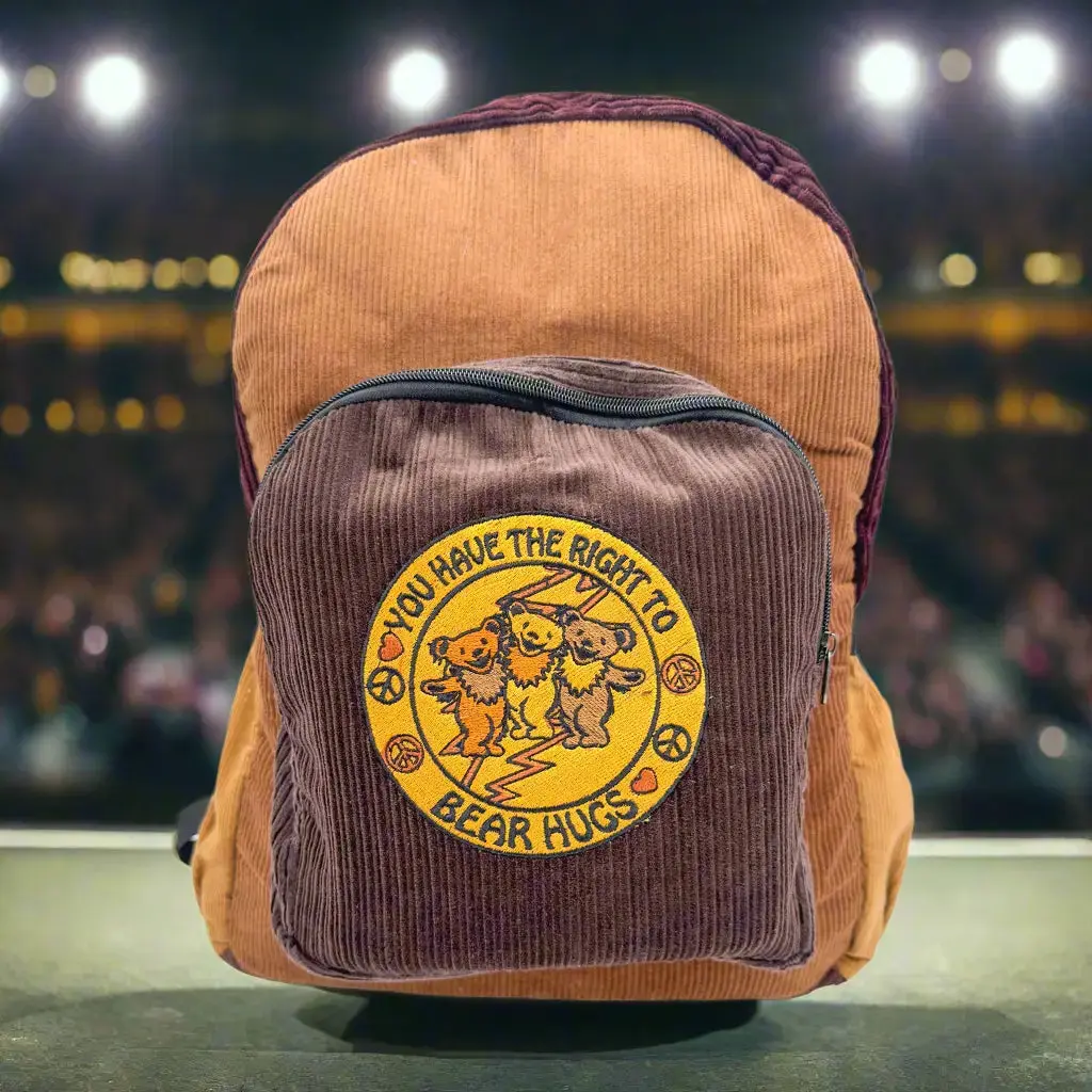 Official Grateful Dead corduroy festival backpack with Dancing Bears Bear Hugs design