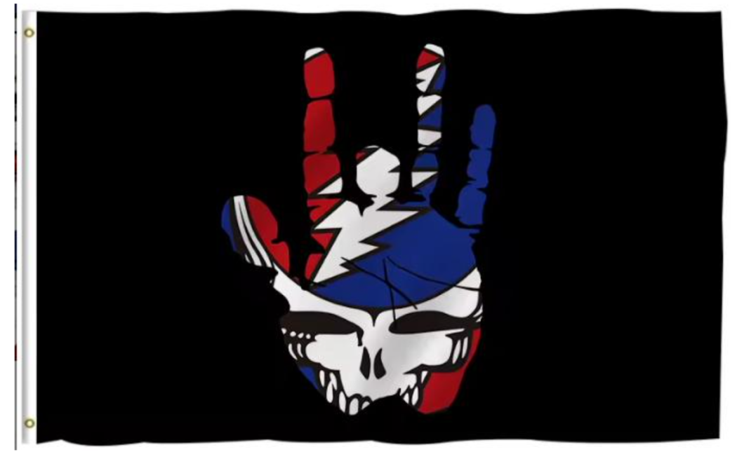 Grateful Dead Inspired Deadhead Steal Your Face Skeleton Hand Skull Flag – 3x5 Ft Black Banner