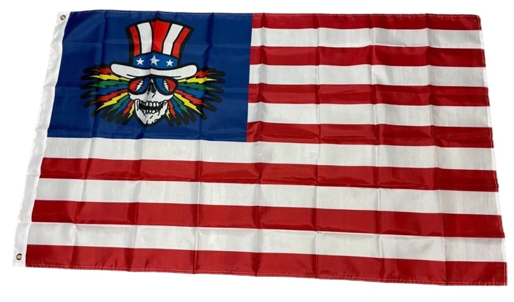 Grateful Dead Inspired Deadhead Uncle Sam Skull American Flag – 3×5 Ft Red White & Blue Banner