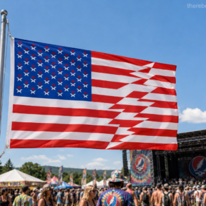 American Grateful Dead-Inspired Bear Flag 3x5 - Red White Blue Deadhead Banner