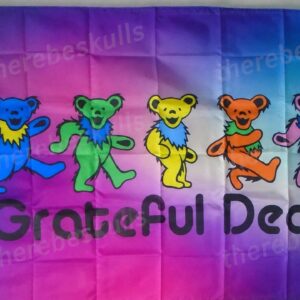 Colorful Grateful Dead-inspired dancing bears flag measuring 3 by 5 feet Large