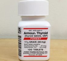 a bottle of Armour thyroid pills provide combination therapy for hypothyroidism