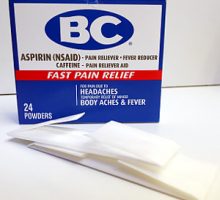 Box and packets of BC powder pain releiver