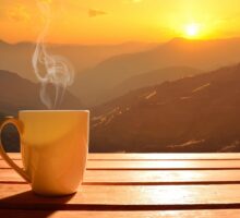 cup of coffee at sunrise