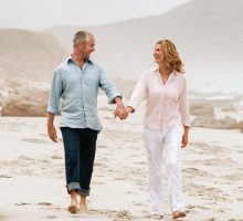 Loving Couple Strolling Hand in Hand on Beach