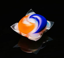 A colorful laundry detergent pod