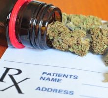 Photo of dry medical marijuana buds and a prescription pad